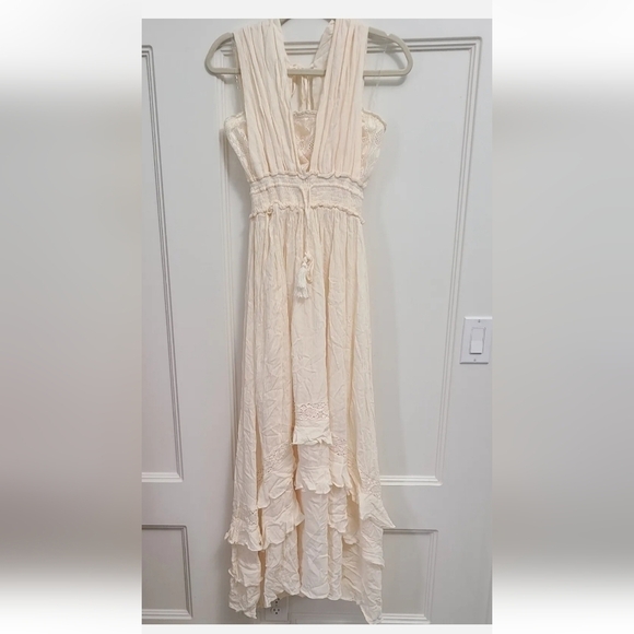 NEW Ces Femme Womens Texture Long Length Dress Solid & Crochet Ivory Size S NWT - Picture 1 of 12